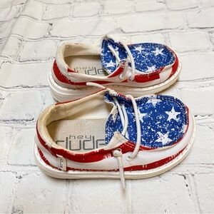 Hey Dude Kids Red White and Blue Star Flag Slip-On Shoes